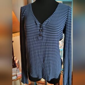 Striped Blue V-Neck Women's Top